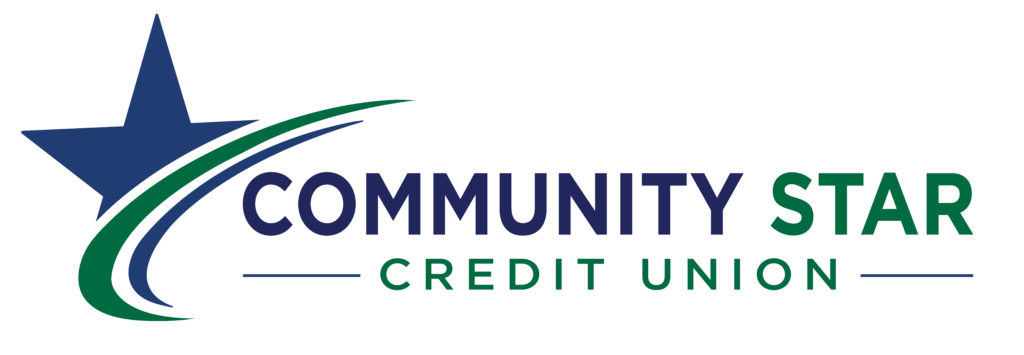 Image: Logo of a star and sweeping lines. Text reads COMMUNITY STAR CREDIT UNION.